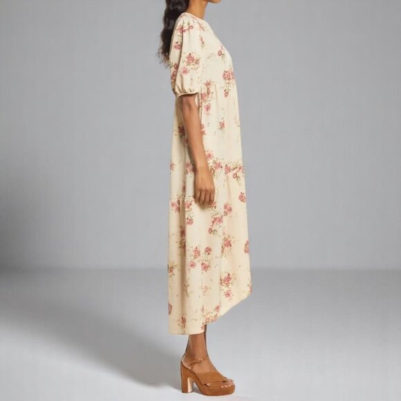 NWT En Saison Natural Color Floral Print Midi Dress - Picture 10 of 10